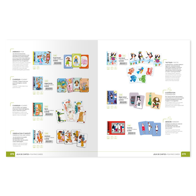 Catalogue Djeco Toys & games 2023, pages de jeux de cartes.